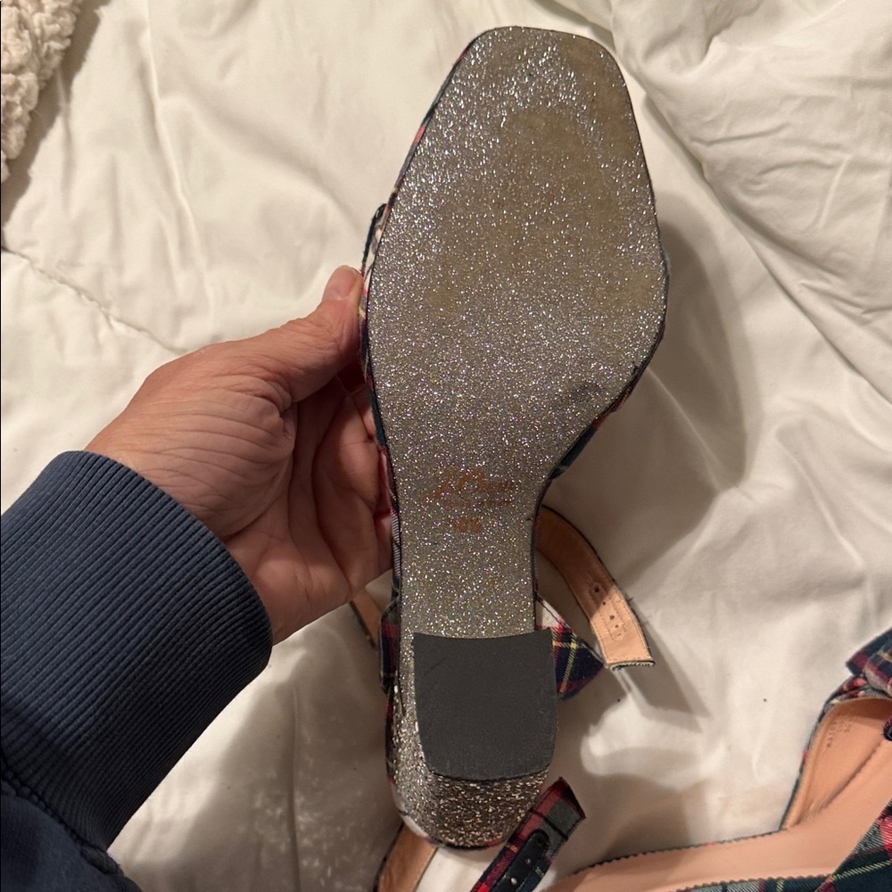 🪲 RARE J. Crew Harlow Plaid and Glitter Heels Plaid Festive holiday 10.5 - Picture 8 of 14